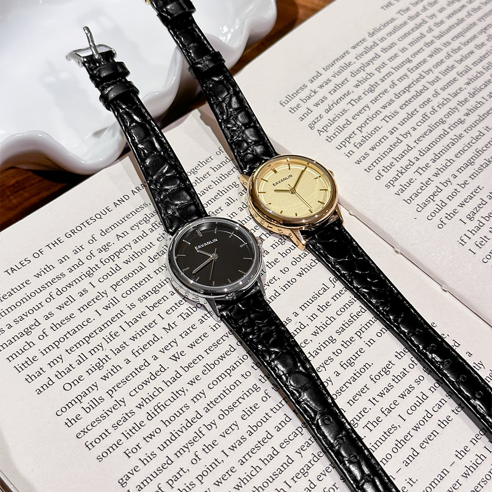 Luxury Watch Gold And Black - นาฬิกาควอทซ์สายหนังสีดำและสีทองวินเทจสุดหรูใหม่ ของขวัญสร้างสรรค์สำหรับผู้หญิง นาฬิกาข้อมือผู้หญิงคุณภาพสูง