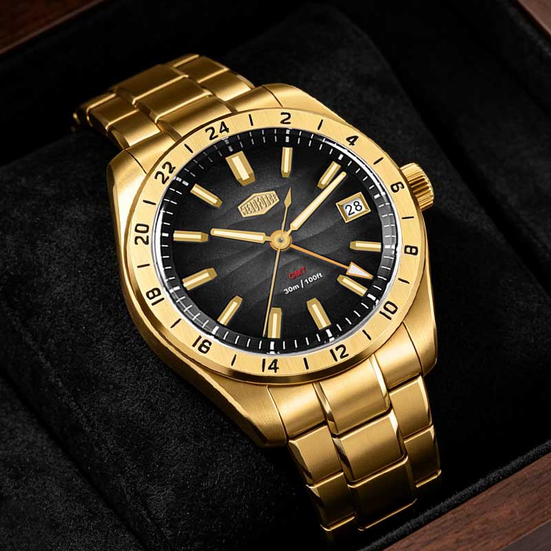 Luxury Watch La - นาฬิกาควอตซ์ HEROFORCE สำหรับผู้ชาย นาฬิกา GMT แสดงวันที่
