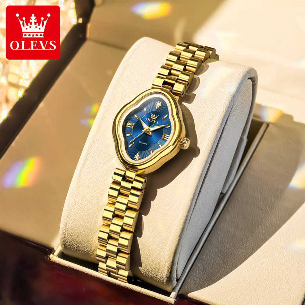 Luxury Watch Ladies - นาฬิกาควอตซ์ OLEVS สำหรับผู้หญิง ดีไซน์ใหม่ทันสมัย เรียบหรู สายสแตนเลสสีทอง