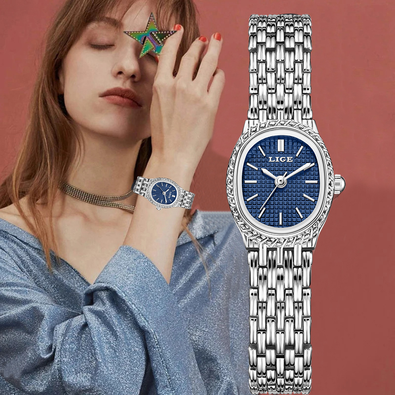 Luxury Watch Ladies - นาฬิกาข้อมือควอตซ์แฟชั่นหรูหราสำหรับผู้หญิง ดีไซน์เรียบหรู คลาสสิก หน้าปัดเรียบง่าย กันน้ำ สายสแตนเลส