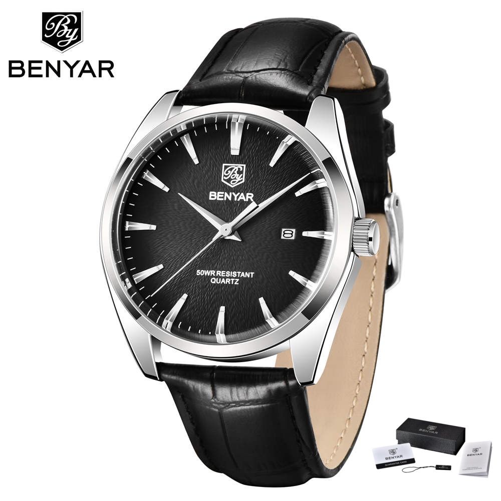 Luxury Watch Name - นาฬิกาข้อมือแบรนด์หรู Benyar 5163 สไตล์ทหาร สายหนัง ควอตซ์