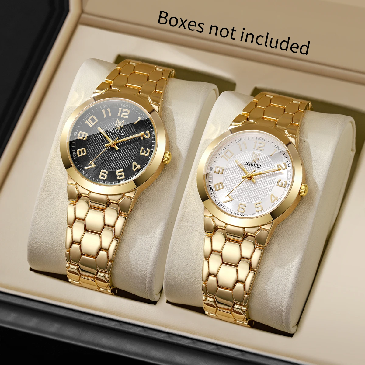 Luxury Watch Gold And Black - โทนสีทองหรูหรา นาฬิกาข้อมือผู้หญิง หน้าปัดสีดำสีขาว พร้อมตัวเลขขนาดใหญ่ นาฬิกาควอทซ์แบบอะนาล็อก นาฬิกาแฟชั่นสำหรับผู้หญิง