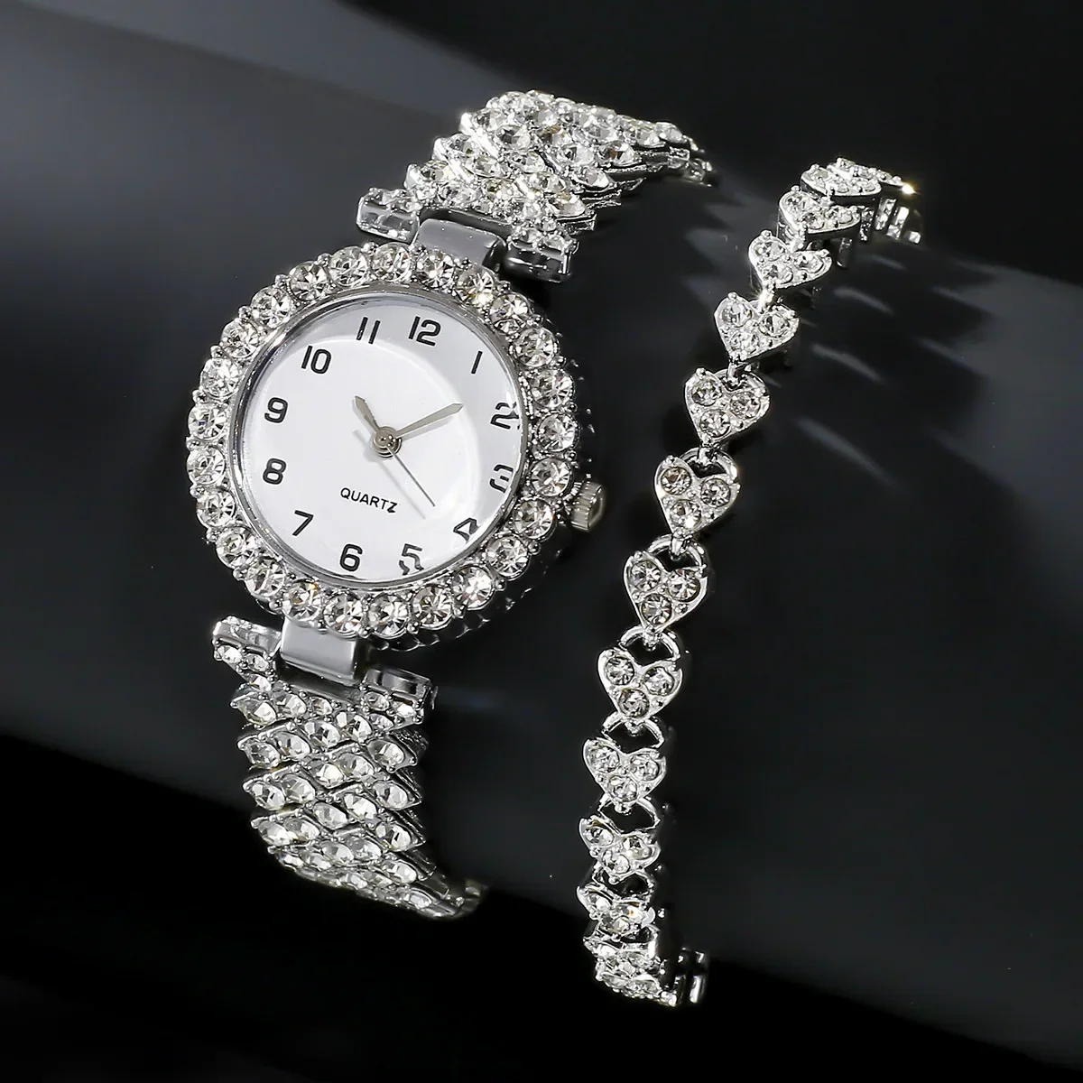 Luxury Watch Ladies - ชุดนาฬิกาข้อมือแฟชั่นหรูหราสำหรับผู้หญิง 1 ชิ้น/2 ชิ้น สายสีเงิน นาฬิกาควอตซ์
