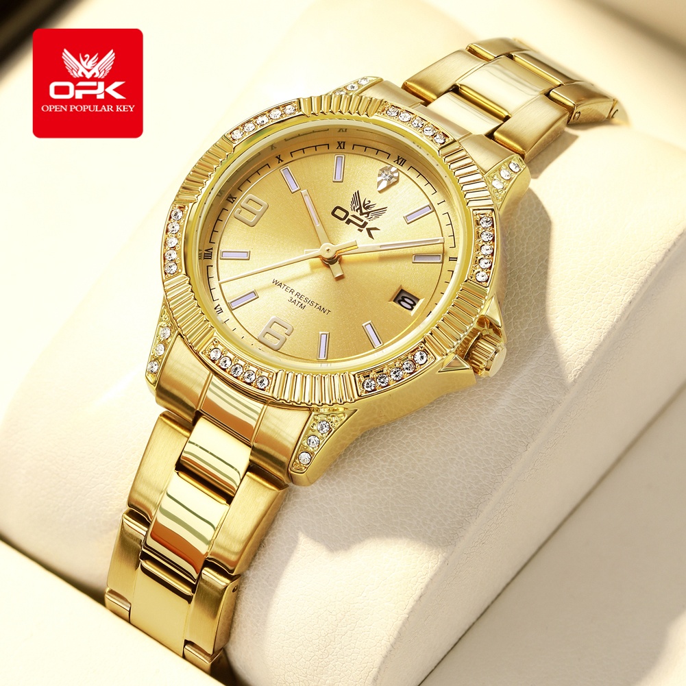 Luxury Watch All Brands - OPK 8184 นาฬิกาสีทองหรูหรา กันน้ำ เรืองแสง แสดงวันที่อัตโนมัติ