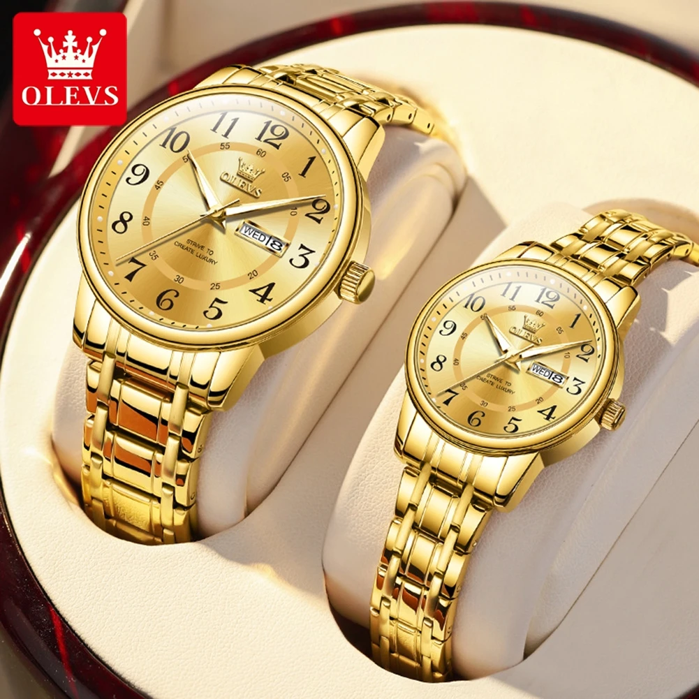 Luxury Watch Gift For Her - OLEVS 2891 นาฬิกาคู่รักควอตซ์ของแท้ แบรนด์หรู พร้อมปฏิทินคู่ กันน้ำ
