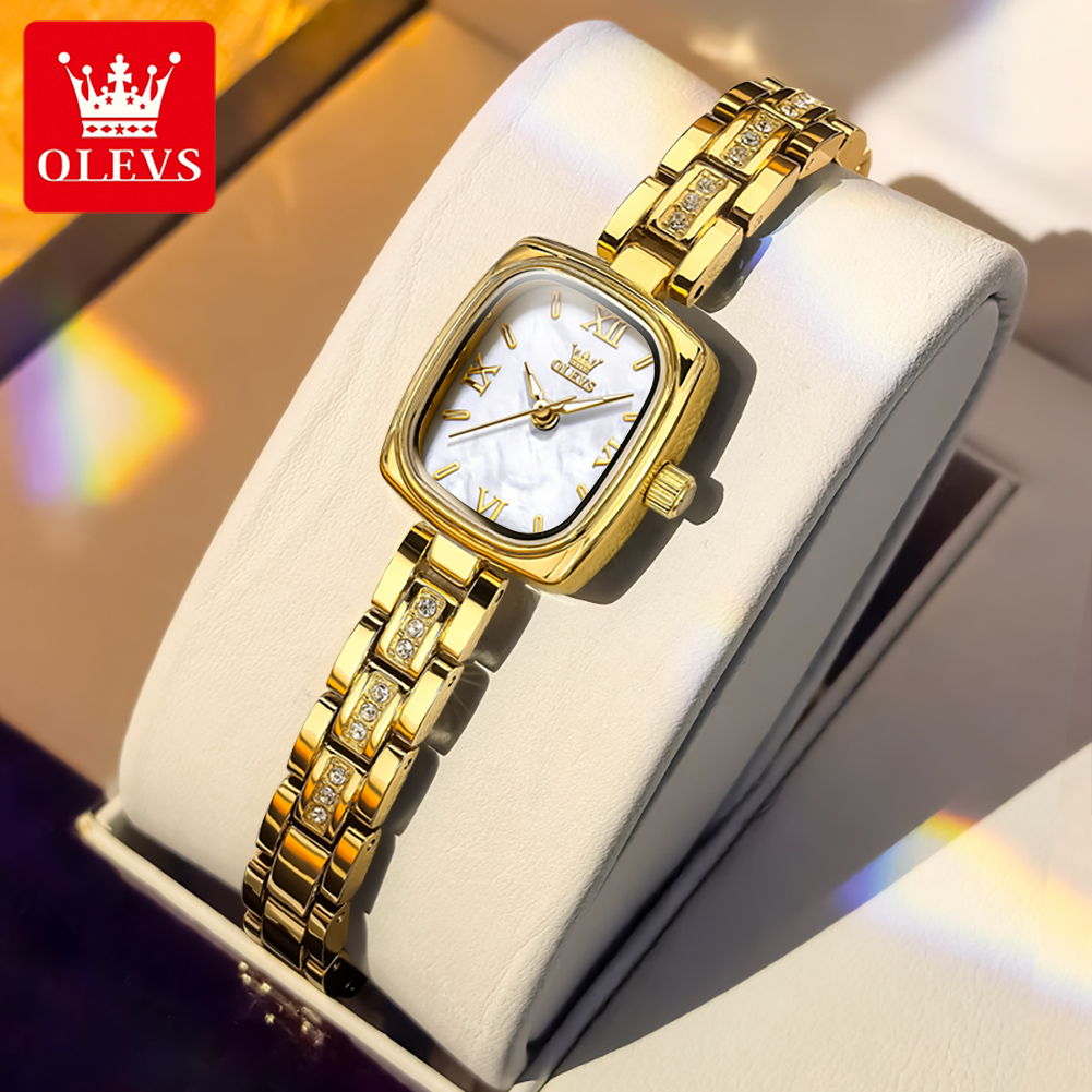 Luxury Watch All Brands - OLEVS 3695 ผู้หญิงหรูหราของขวัญนาฬิกาควอทซ์นักเรียนแฟชั่นที่เรียบง่ายสแควร์ทั้งหมดทองนาฬิกายอดนิยมแบรนด์สายสแตนเลสนาฬิกา