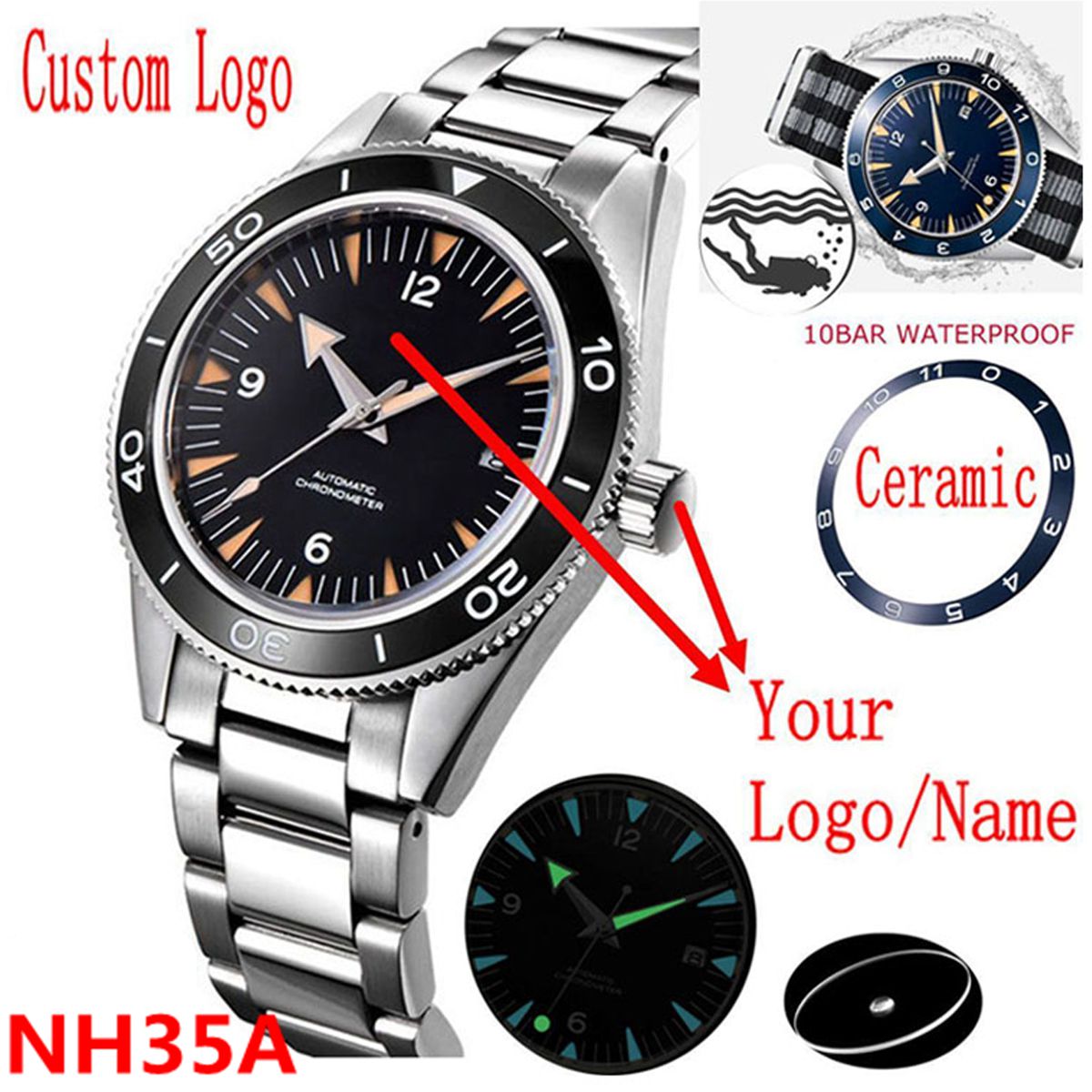 โลโก้ที่กําหนดเอง NH35 นาฬิกา  - Luxury Watch Logo บทวิจารณ์และราคา