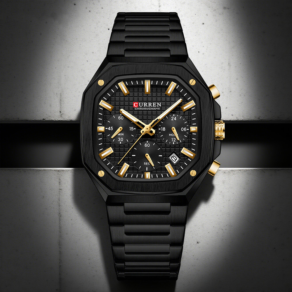 CURREN นาฬิกาโครโนสแควร์สุดหรู - Luxury Watch Gold And Black บทวิจารณ์และราคา