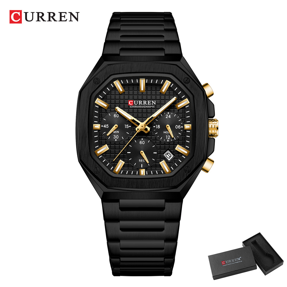 CURREN นาฬิกาโครโนสแควร์สุดหรู - Luxury Watch Gold And Black บทวิจารณ์และราคา