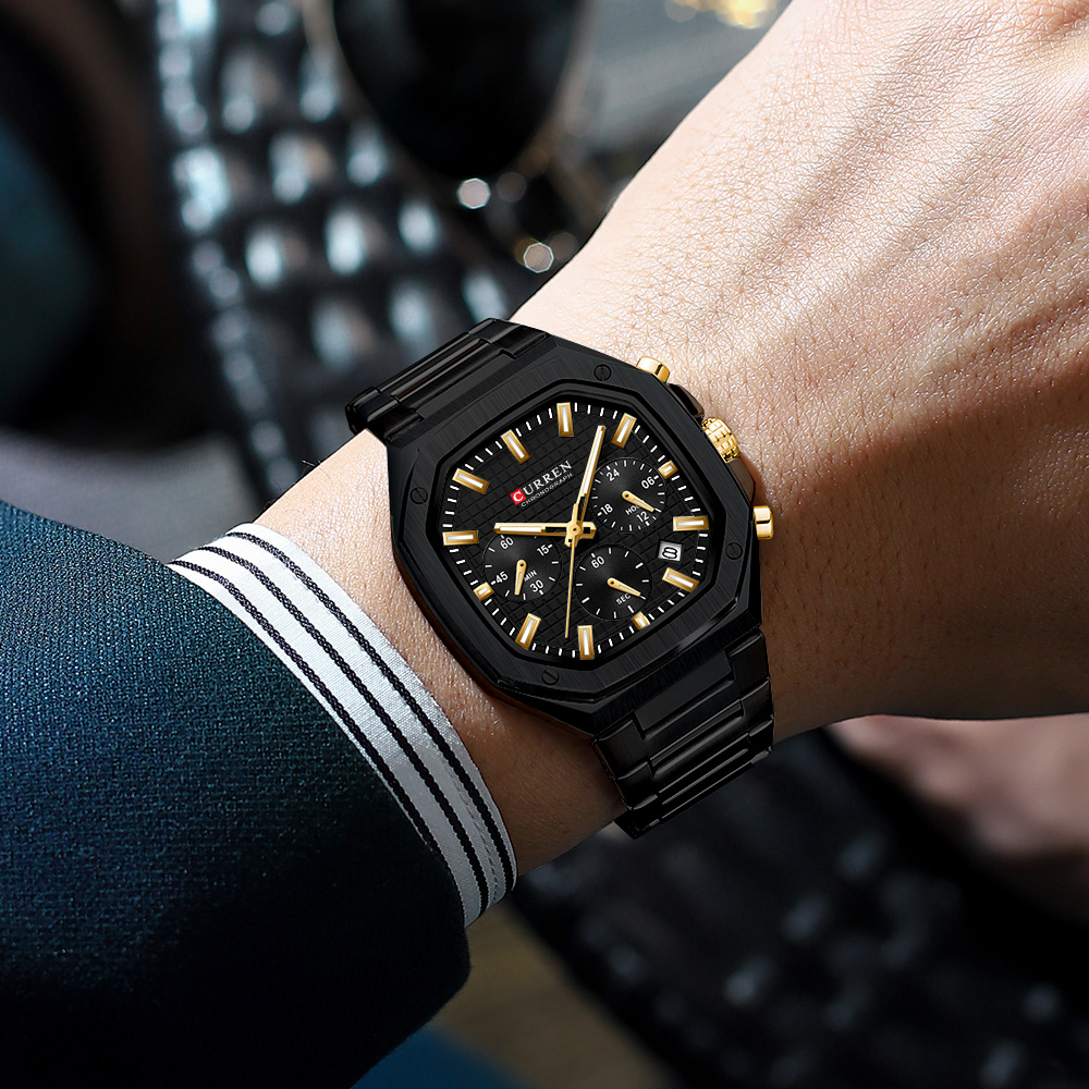 CURREN นาฬิกาโครโนสแควร์สุดหรู - Luxury Watch Gold And Black บทวิจารณ์และราคา
