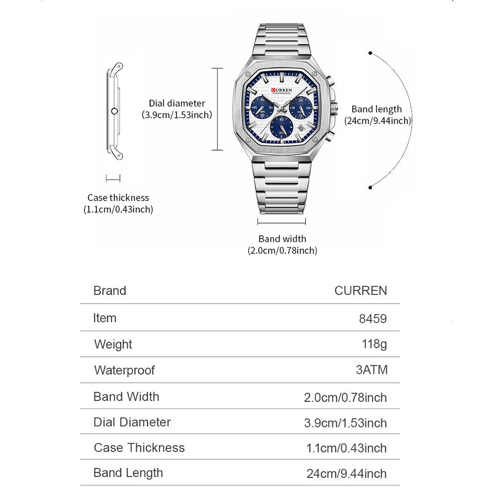 CURREN นาฬิกาโครโนสแควร์สุดหรู - Luxury Watch Gold And Black บทวิจารณ์และราคา